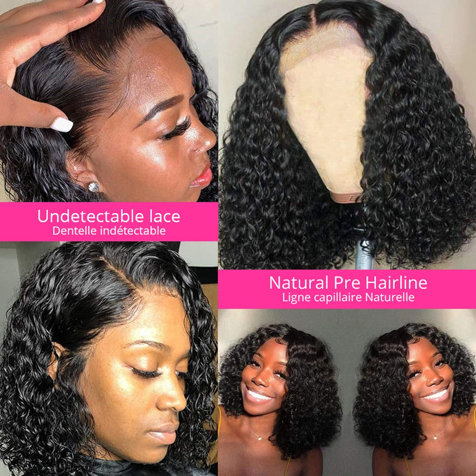 Short Curly Water Wave Malaysian Lace Front Wig