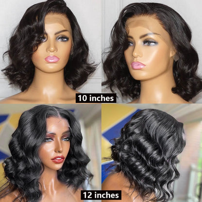 Short Body Wave Lace Frontal  Pre Plucked Baby Hair Brazilian T Part Lace Front Bob Wig