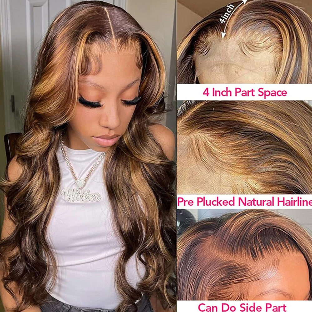 Pre-plucked Honey Blonde Ombre Body Wave Highlight HD Lace Front Wig