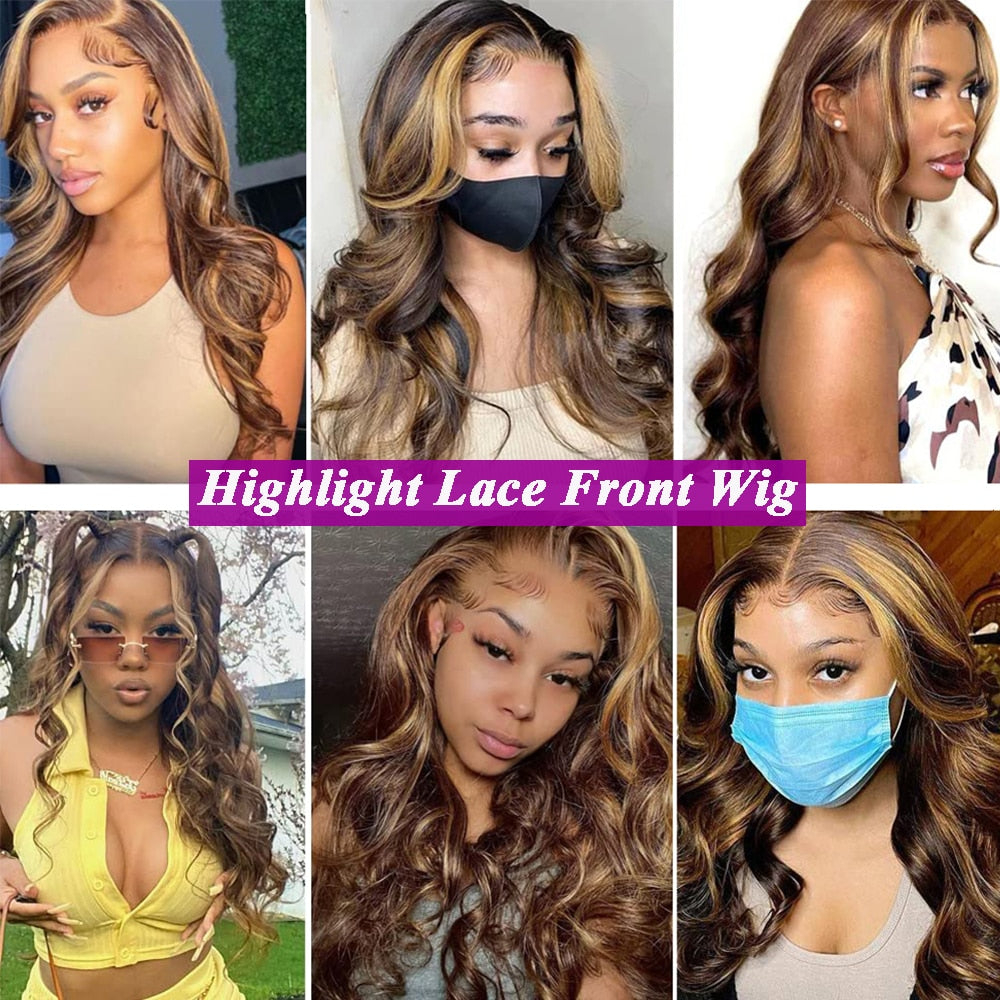 Pre-plucked Honey Blonde Ombre Body Wave Highlight HD Lace Front Wig