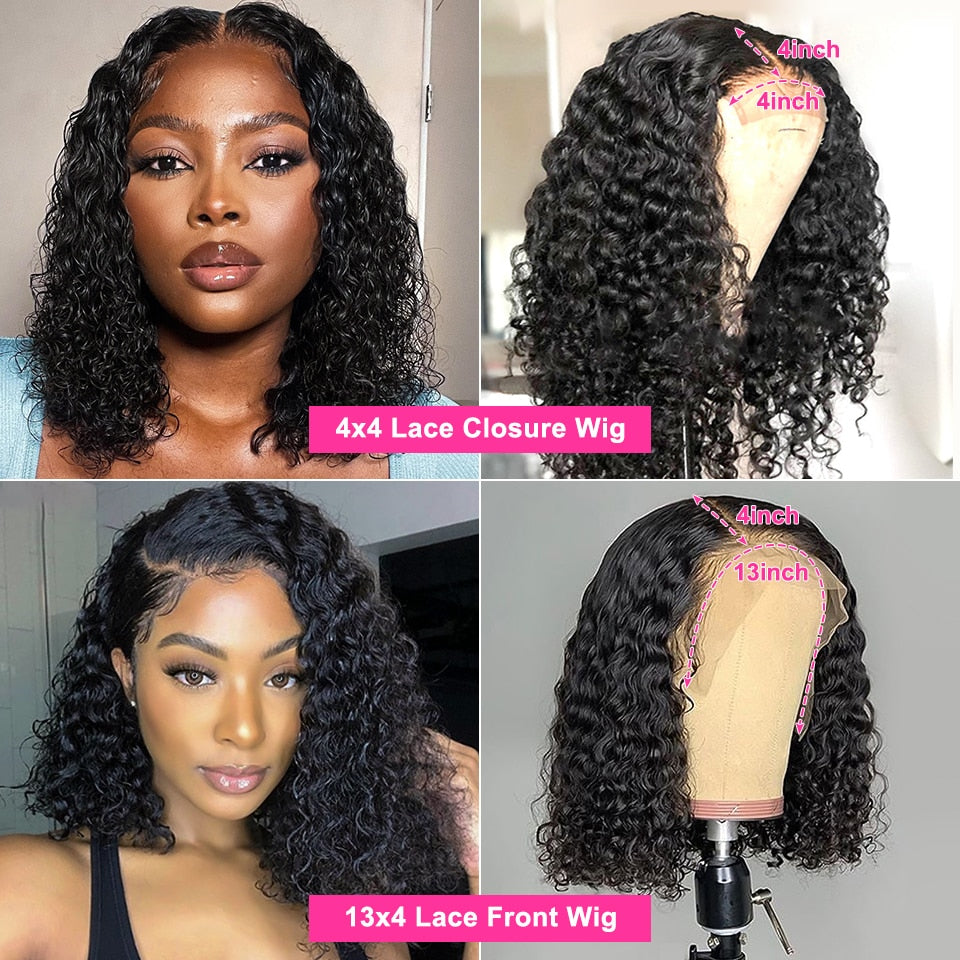 Short Curly Water Wave Malaysian Lace Front Wig