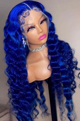 Blue Deep Wave Lace Front Remy Brazilian Human Hair Wig