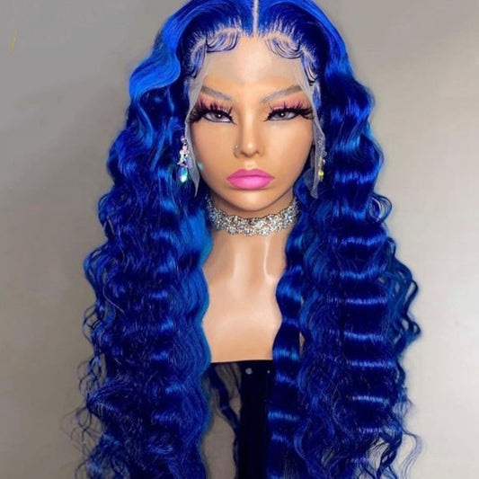 Blue Deep Wave Lace Front Remy Brazilian Human Hair Wig