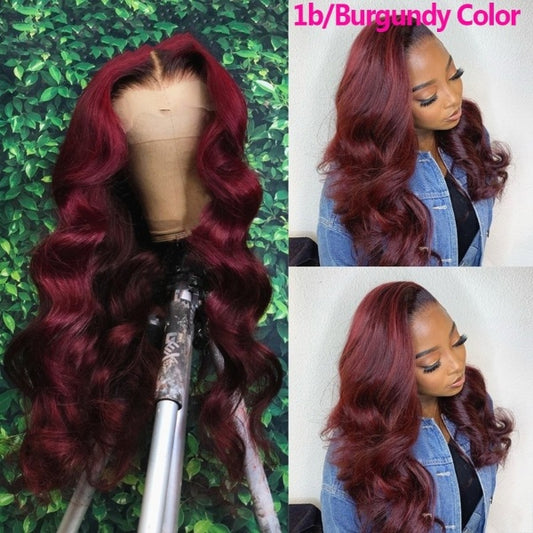 Ombre Burgundy Lace Frontal Brazilian Wigs