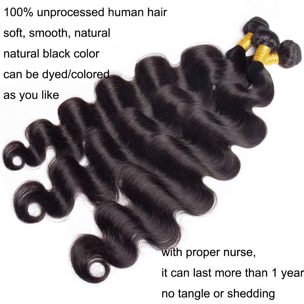 Body Wave Human Hair Bundles With 5x5x1 Closure