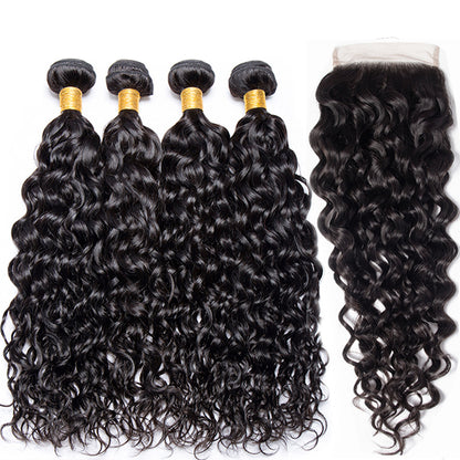 Malaysian Water Wave Bundles with Closure 4x4 Lace