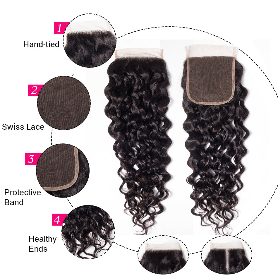 Malaysian Water Wave Bundles with Closure 4x4 Lace